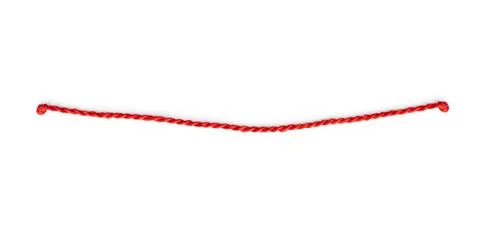 Thin red string or rope with knots isolated on white Foto stock
