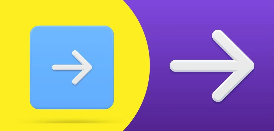 Thin right arrow pointing direction simple 3d icon button set vector illustra Stock Illustration