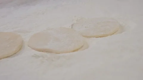 Thin round dough blanks, close-up. Stock Footage 307770095