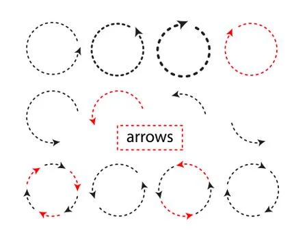 Thin round line and arrow. Vector black and red Stock Illustration