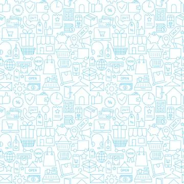 Thin Shopping Retail Line White Seamless Pattern Stock Illustration