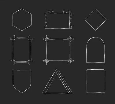 Thin silver frame. Metal square border for picture Stock Illustration