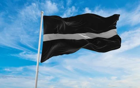 Thin Silver Line flag waving at cloudy sky background on sunset, panoramic vi Stock Illustration