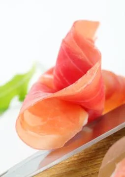 Thin slice of dry cured smoked ham Foto stock