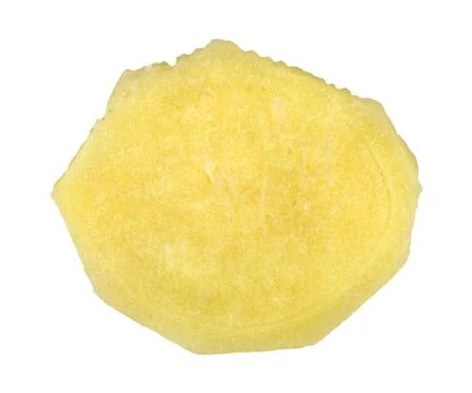 Thin slice of fresh ginger root isolated on white thin slice of fresh ging... Stockfoto's