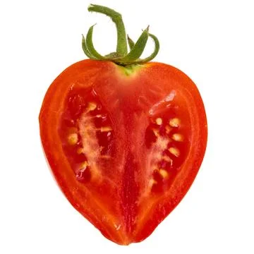 Thin slice of fresh tomato, isolated on white background Thin slice of fre... Stock Photos