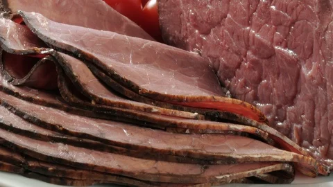Thin slices of gourmet roast beef Stock Footage 117156041