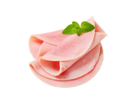 Thin slices of ham isolated on white Stock Photos