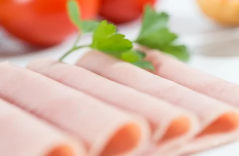 Thin slices of ham Stockfoto's