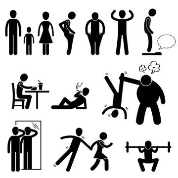 Thin Slim Skinny Weak Man Stick Figure Pictogram Icon Stock Illustration