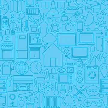 Thin Smart Home Line Seamless Light Blue Pattern Stock Illustration