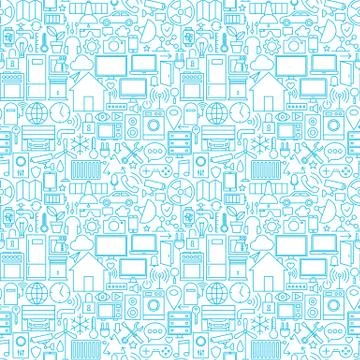 Thin Smart House Line Seamless White Pattern Stock Illustration