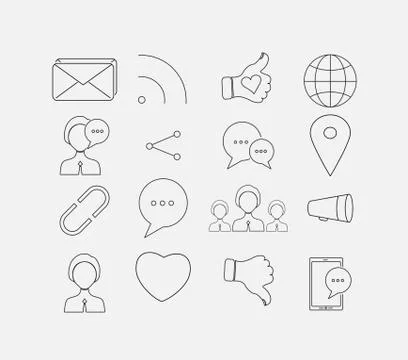 Thin social icon set Stock Illustration