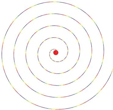 Thin spiral with colored line wrapping toward the center represented by a r.. Stock Photos