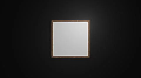 Thin square wooden frame on darkwall. 3d illustration. 库存插图