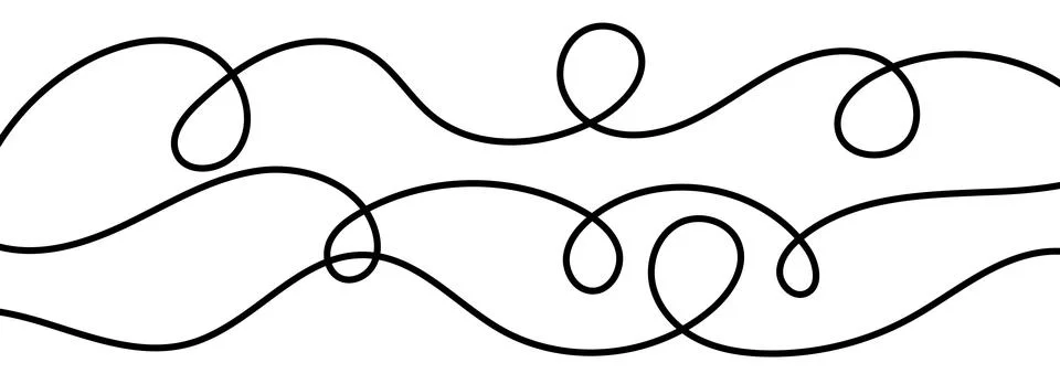 Thin squiggle lines. Wavy wiggle stripe pattern collection. Curvy thread or yarn Stock Illustration