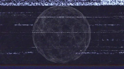 Thin static band crossing frame, wire globe pulsing, scan lines shifting showing Video stock 329870409