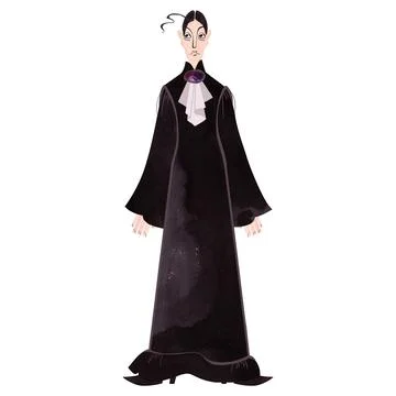 A thin, stern, angry, middle-aged Victorian woman with black hair wearing a Stock Illustration