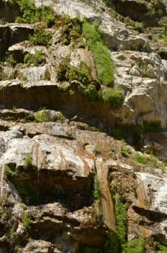 A thin stream of water on the dried waterfall Wuchang-su, Crimea June 2018 Stock Photos