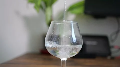 Thin Stream Water Poured Thin Stem Glass Sound Refreshing Drink Preparation Stock Footage 321810060