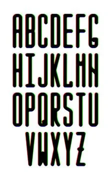 Thin vector monospace sans serif font with rounded corners and RGB effect. Ilustración de archivo