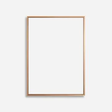 Thin vertical gold frame on a white background, gold frame mockup 스톡 사진