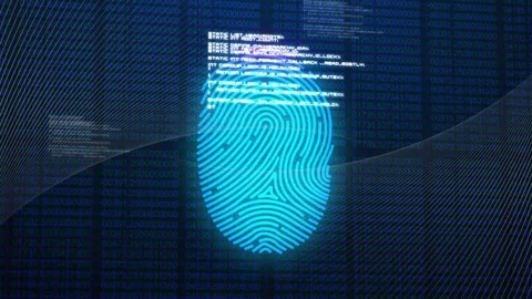 Thin wave starting from left sweeping over fingerprint, code blocks showing, 스톡 동영상 328285692