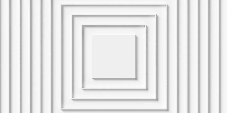 Thin white concentric squares background wallpaper banner flat lay top view.. Stock Illustration