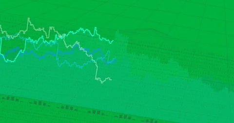 Thin white line appearing left, tracing cyan chart, camera tilting, showing data Stock Footage 327337906