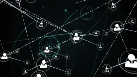 Thin white line hitting central user icon expanding nodes tracing lines Video stock 312758990