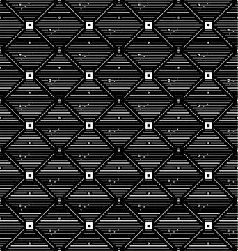 Thin white square rhombus with small circles, rhombuses seamless pattern Stock Illustration