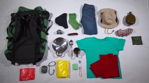 Things and backpacks for hiking Video stock 66763194