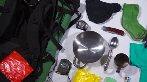 Things and backpacks for hiking Video stock 66763241