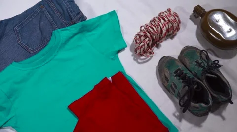 Things and backpacks for hiking Video stock 66763333