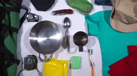 Things and backpacks for hiking Video stock 66763337
