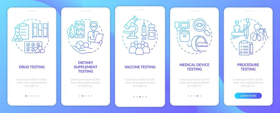 Things to be tested blue gradient onboarding mobile app screen Ilustração Stock