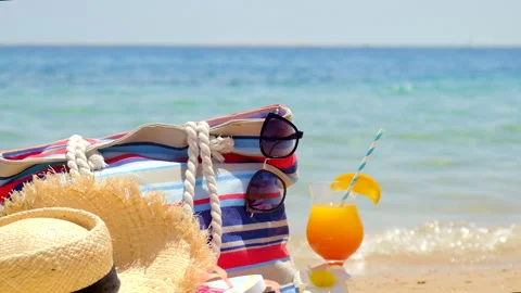 Things on the beach of the sea. Selective focus. Stock Footage 153382892