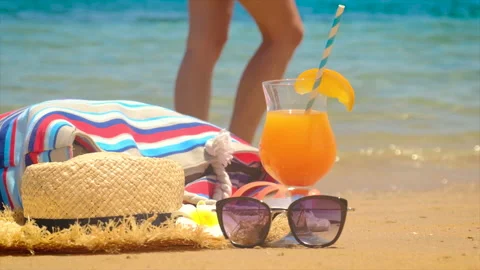 Things on the beach of the sea. Selective focus. Stock Footage 156954715