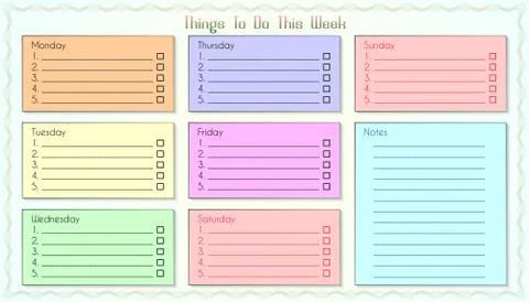 Things To Do List This Week 7 colours Stock Illustration