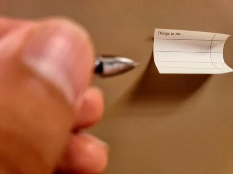 Things to do note with hand holding pen Foto stock