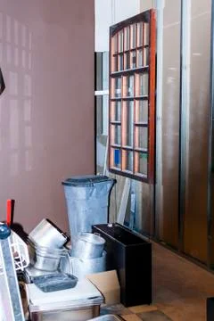 Things piled up in the pantry Stock Photos