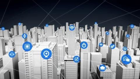 Things sensor icon on Smart city, connecting INTERNET OF THINGS technology. Stock Footage
