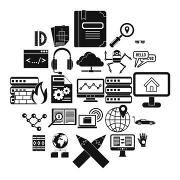 Things to study icons set, simple style Stock Illustration