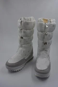 Things, winter women's boots with silver snowflakes, gray leather inserts. Stock Photos