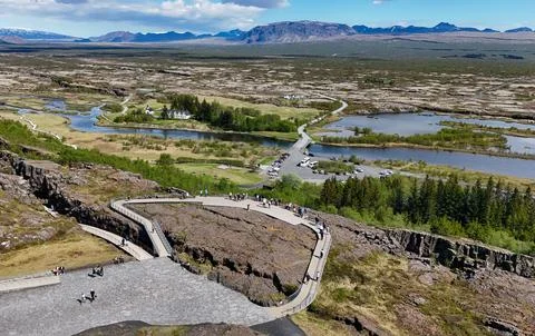 Thingvellir area bridge between tectonic plates Iceland Stock Photos