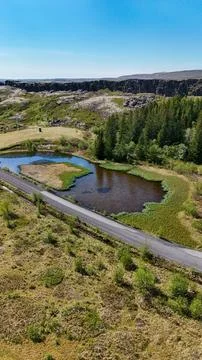 Thingvellir area bridge between tectonic plates Iceland Stock Photos