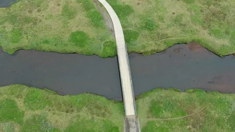 Thingvellir National Park overhead shot Winding Paths in the wetlands (Amazing) Stock Footage