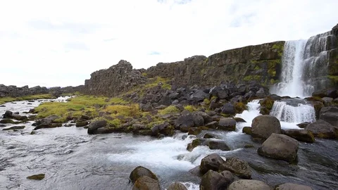 Thingvellir Oxararfoss waterfall loop cinemagraph on Golden Circle in Iceland Stock Footage 130073534