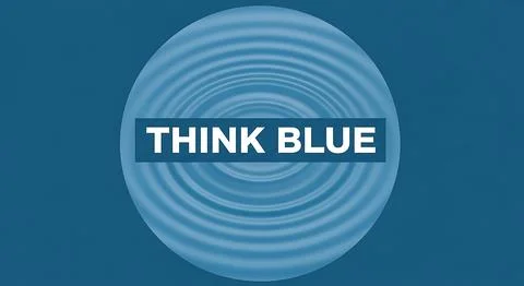 Think blue text on blue background with water ripples, conceptual image for.. Illustrazione stock