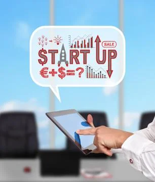 Think box with start up concept Foto stock